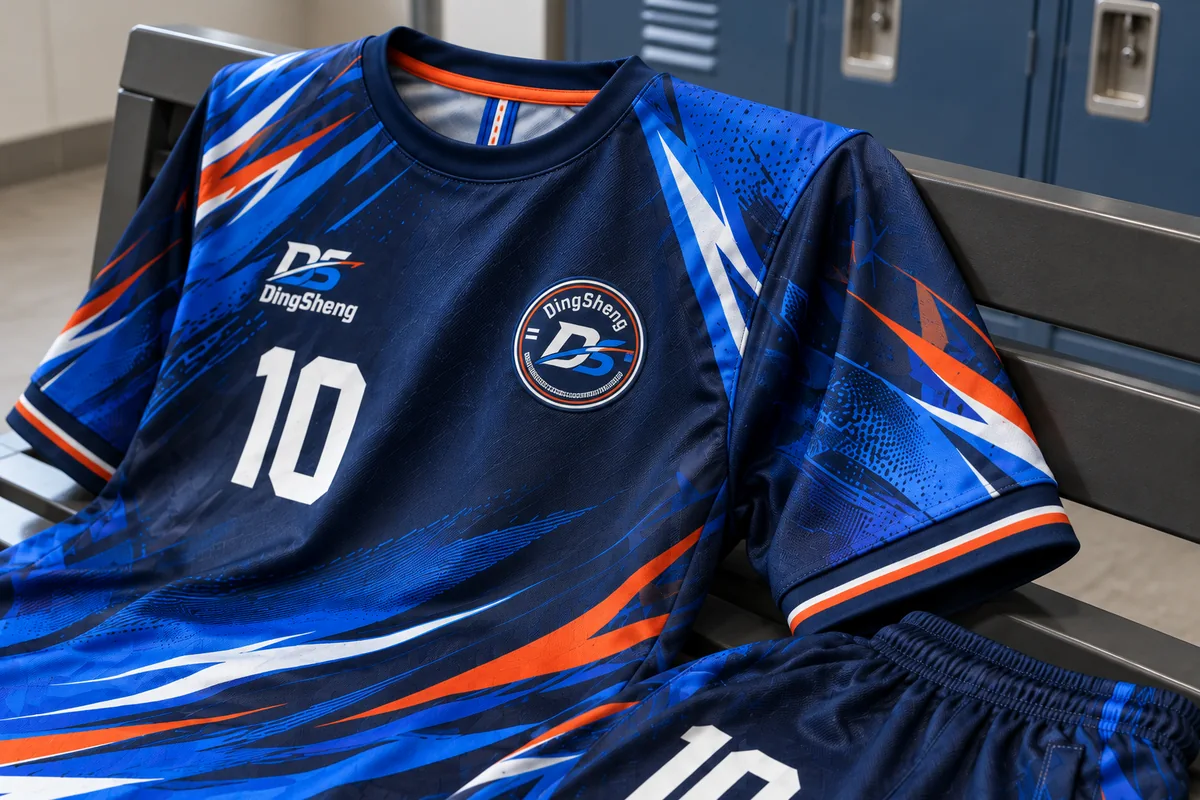Close view of DingSheng sports & teamwear branding and construction